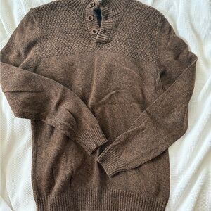 RW&CO. Men's Brown V-Neck Button-Placket Knit Sweater